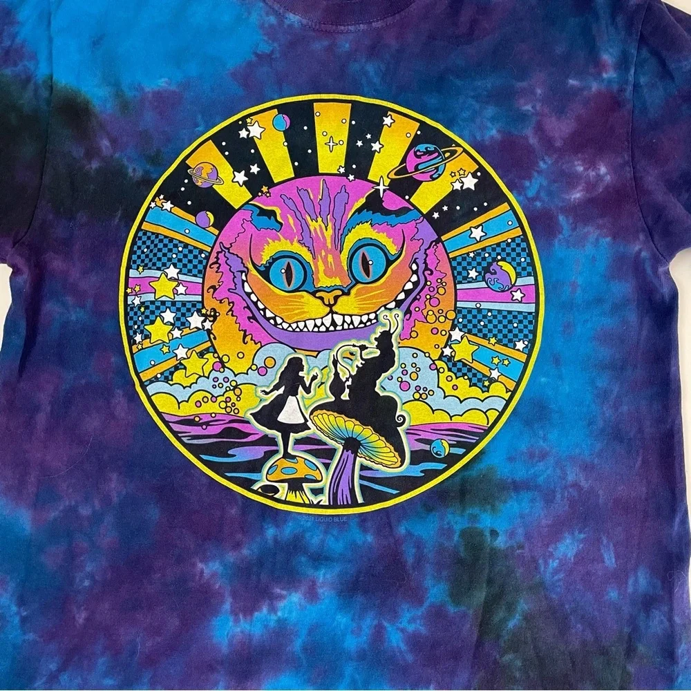 Liquid Blue Cheshire Cat Alice In Wonderland Tie Dye Shirt Medium - Picture 2 of 9